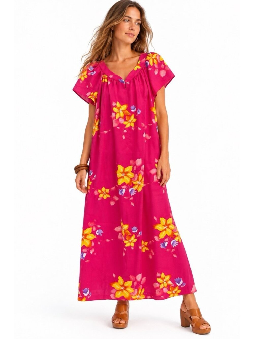 vintage 70s HILO HATTIE dress muumuu caftan pink maxi MEDIUM made in hawaii